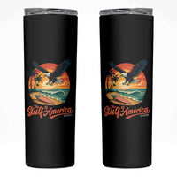Gulf of USA 2025 Bald Eagle Skinny Tumbler Vintage Patriotic Beach Sunset 4th Of July - Wonder Print Shop