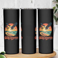Gulf of USA 2025 Bald Eagle Skinny Tumbler Vintage Patriotic Beach Sunset 4th Of July - Wonder Print Shop