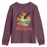 Gulf of America 2025 Bald Eagle Youth Sweatshirt Vintage Patriotic Beach Sunset 4th Of July - Wonder Print Shop