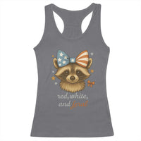 Red White and Feral Raccoon Racerback Tank Top Funny Patriotic Animal 4th of July - Wonder Print Shop