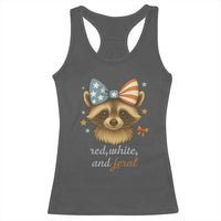 Red White and Feral Raccoon Racerback Tank Top Funny Patriotic Animal 4th of July - Wonder Print Shop