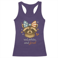 Red White and Feral Raccoon Racerback Tank Top Funny Patriotic Animal 4th of July - Wonder Print Shop