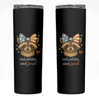 Red White and Feral Raccoon Skinny Tumbler Funny Patriotic Animal 4th of July - Wonder Print Shop