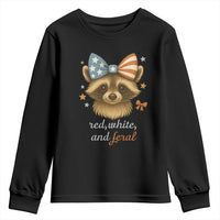 Red White and Feral Raccoon Youth Sweatshirt Funny Patriotic Animal 4th of July - Wonder Print Shop