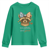 Red White and Feral Raccoon Youth Sweatshirt Funny Patriotic Animal 4th of July - Wonder Print Shop