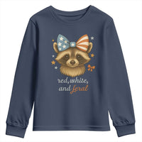 Red White and Feral Raccoon Youth Sweatshirt Funny Patriotic Animal 4th of July - Wonder Print Shop
