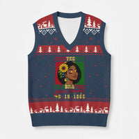 Juneteenth 1865 Black Freedom Celebration V-Neck Knit Sweater Vest Afrocentric Pride Melanin Girl - Wonder Print Shop