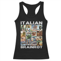 Funny Italian Brainrot Meme Art Racerback Tank Top Surreal Humor Pop Culture Collage