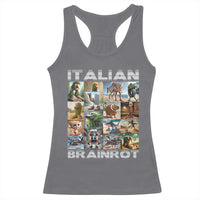 Funny Italian Brainrot Meme Art Racerback Tank Top Surreal Humor Pop Culture Collage
