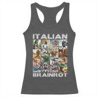 Funny Italian Brainrot Meme Art Racerback Tank Top Surreal Humor Pop Culture Collage