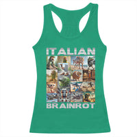 Funny Italian Brainrot Meme Art Racerback Tank Top Surreal Humor Pop Culture Collage