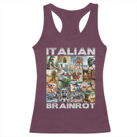 Funny Italian Brainrot Meme Art Racerback Tank Top Surreal Humor Pop Culture Collage