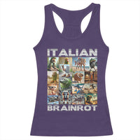 Funny Italian Brainrot Meme Art Racerback Tank Top Surreal Humor Pop Culture Collage