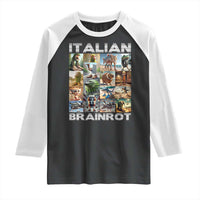 Funny Italian Brainrot Meme Art Raglan Shirt Surreal Humor Pop Culture Collage