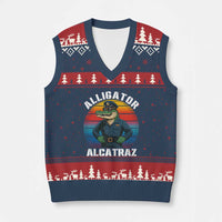 Alligator Alcatraz Florida V-Neck Knit Sweater Vest Funny Gator Cop Political Humor Retro Sunset - Wonder Print Shop