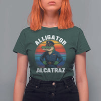 Alligator Alcatraz Florida T Shirt For Women Funny Gator Cop Political Humor Retro Sunset - Wonder Print Shop