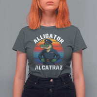 Alligator Alcatraz Florida T Shirt For Women Funny Gator Cop Political Humor Retro Sunset - Wonder Print Shop