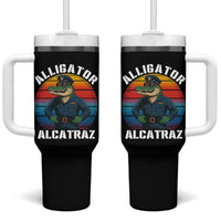 Alligator Alcatraz Florida Tumbler With Handle Funny Gator Cop Political Humor Retro Sunset - Wonder Print Shop