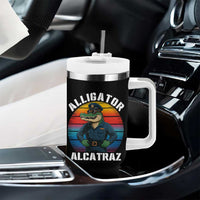 Alligator Alcatraz Florida Tumbler With Handle Funny Gator Cop Political Humor Retro Sunset - Wonder Print Shop