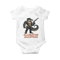 Alligator Alcatraz Gunslinger Baby Onesie Swamp Outlaw Satire Patriotic Rebel - Wonder Print Shop