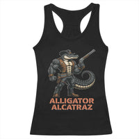Alligator Alcatraz Gunslinger Racerback Tank Top Swamp Outlaw Satire Patriotic Rebel - Wonder Print Shop