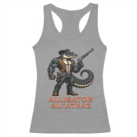 Alligator Alcatraz Gunslinger Racerback Tank Top Swamp Outlaw Satire Patriotic Rebel - Wonder Print Shop