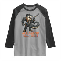 Alligator Alcatraz Gunslinger Raglan Shirt Swamp Outlaw Satire Patriotic Rebel - Wonder Print Shop