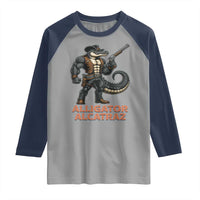 Alligator Alcatraz Gunslinger Raglan Shirt Swamp Outlaw Satire Patriotic Rebel - Wonder Print Shop