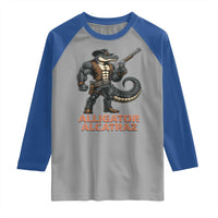 Alligator Alcatraz Gunslinger Raglan Shirt Swamp Outlaw Satire Patriotic Rebel - Wonder Print Shop