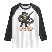 Alligator Alcatraz Gunslinger Raglan Shirt Swamp Outlaw Satire Patriotic Rebel - Wonder Print Shop