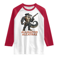 Alligator Alcatraz Gunslinger Raglan Shirt Swamp Outlaw Satire Patriotic Rebel - Wonder Print Shop