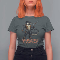 Alligator Alcatraz Gunslinger T Shirt For Women Swamp Outlaw Satire Patriotic Rebel - Wonder Print Shop
