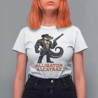 Alligator Alcatraz Gunslinger T Shirt For Women Swamp Outlaw Satire Patriotic Rebel - Wonder Print Shop