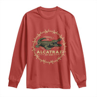 Alligator Alcatraz 2025 Long Sleeve Shirt Gator Lockdown Political Satire Barbed Wire Swamp Humor - Wonder Print Shop
