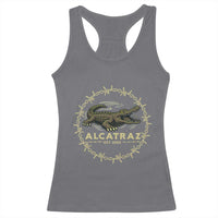 Alligator Alcatraz 2025 Racerback Tank Top Gator Lockdown Political Satire Barbed Wire Swamp Humor - Wonder Print Shop