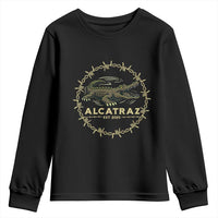 Alligator Alcatraz 2025 Youth Sweatshirt Gator Lockdown Political Satire Barbed Wire Swamp Humor - Wonder Print Shop