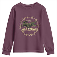 Alligator Alcatraz 2025 Youth Sweatshirt Gator Lockdown Political Satire Barbed Wire Swamp Humor - Wonder Print Shop