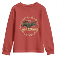 Alligator Alcatraz 2025 Youth Sweatshirt Gator Lockdown Political Satire Barbed Wire Swamp Humor - Wonder Print Shop