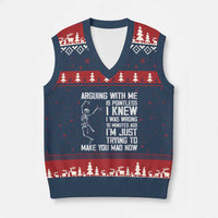 Funny Skeleton Sarcastic V-Neck Knit Sweater Vest Arguing With Me Is Pointless Smartmouths - Wonder Print Shop