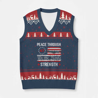Peace Through Strength V-Neck Knit Sweater Vest Patriotic Midnight Hammer Jet American Flag - Wonder Print Shop