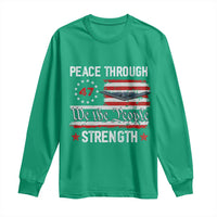 Peace Through Strength Long Sleeve Shirt Patriotic Midnight Hammer Jet American Flag - Wonder Print Shop