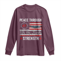 Peace Through Strength Long Sleeve Shirt Patriotic Midnight Hammer Jet American Flag - Wonder Print Shop