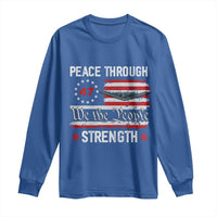 Peace Through Strength Long Sleeve Shirt Patriotic Midnight Hammer Jet American Flag - Wonder Print Shop