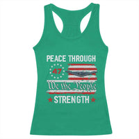 Peace Through Strength Racerback Tank Top Patriotic Midnight Hammer Jet American Flag - Wonder Print Shop