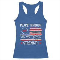 Peace Through Strength Racerback Tank Top Patriotic Midnight Hammer Jet American Flag - Wonder Print Shop