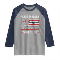 Peace Through Strength Raglan Shirt Patriotic Midnight Hammer Jet American Flag - Wonder Print Shop