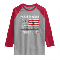 Peace Through Strength Raglan Shirt Patriotic Midnight Hammer Jet American Flag - Wonder Print Shop