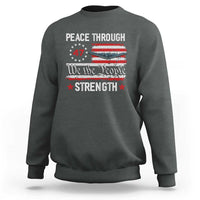 Peace Through Strength Sweatshirt Patriotic Midnight Hammer Jet American Flag - Wonder Print Shop