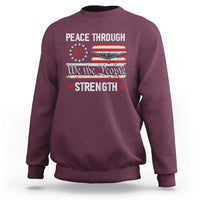 Peace Through Strength Sweatshirt Patriotic Midnight Hammer Jet American Flag - Wonder Print Shop