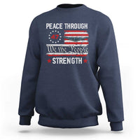 Peace Through Strength Sweatshirt Patriotic Midnight Hammer Jet American Flag - Wonder Print Shop
